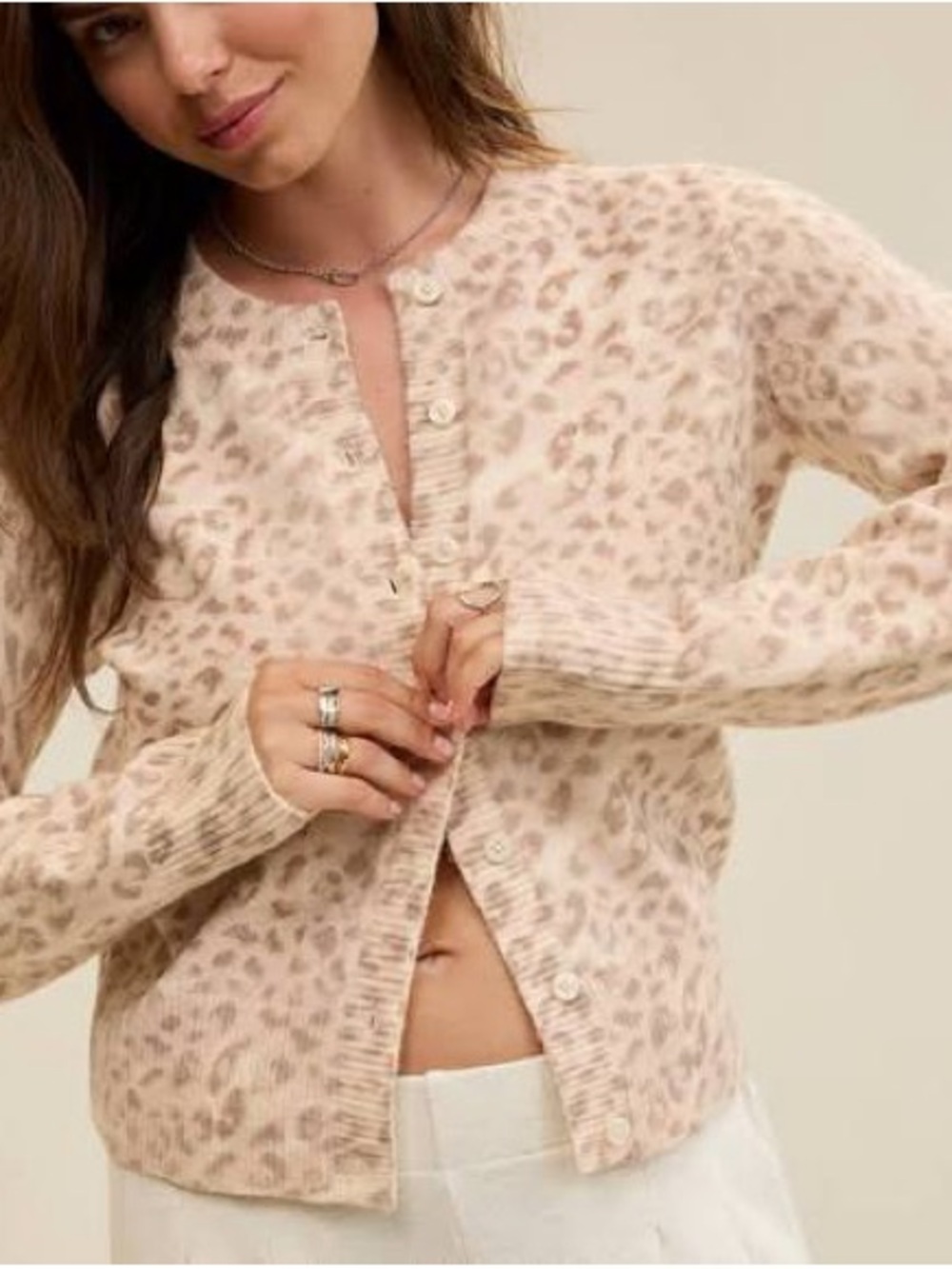 Aerie Softest Classic Cardigan in Cream Leopard Print Button